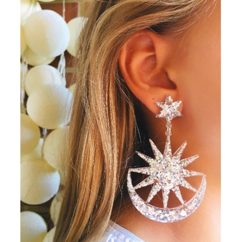 Starburst Sparkle Dangle Earrings - Picture 2 of 13